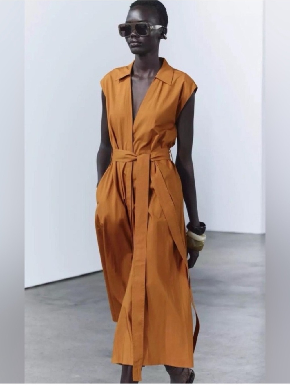 ZARA ZW Collection Poplin Midi Dress - Burnt Orange - Size XS (Fits S too)